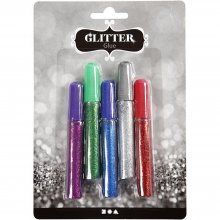 Glitterlim - Set med 5 olika färger - 5 x 10 ml