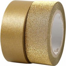 Dekorationstejp (Glitter/Washi) - 15 mm - 2 rullar - Copenhagen Guld Glitter