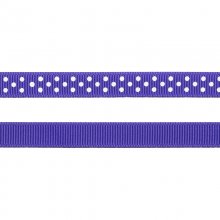 Grosgrainband - Prickar - 10 mm - Mörklila/Vit