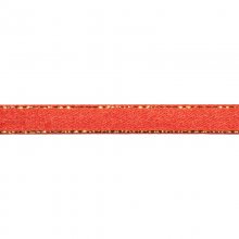 Satinband med guldkant - 11 mm - Röd