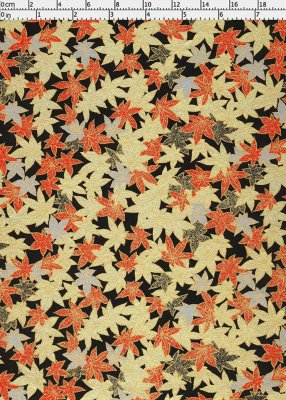 Japanskt papper - Chiyogami 0310C - Blommor - Svart /Orange /Guld