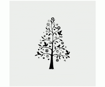 Gummistämpel på kloss - Julgran med fåglar