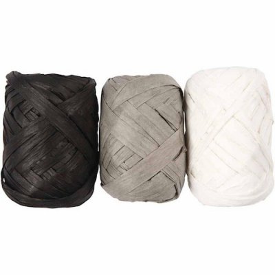 Snöre i raffia - 3-pack - Svart, grå & vit