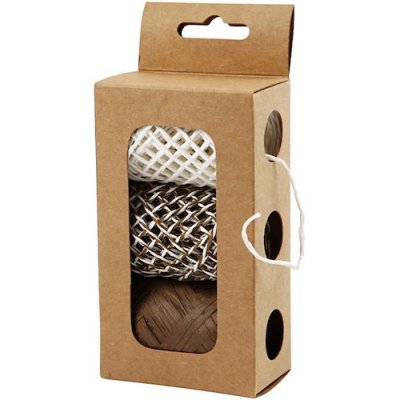 Snöre i papper och raffia - 3-pack - Vit, brun/vit & brun