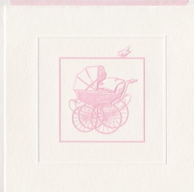Kort med kuvert - Bohemia - Barnvagn - Rosa (13,5 x 13,5 cm)