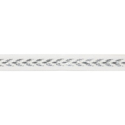 Broderat band - 12 mm - Vit med silverbrodyr