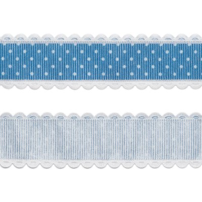 Dekorationsband med vågig kant - 35 mm - Blå