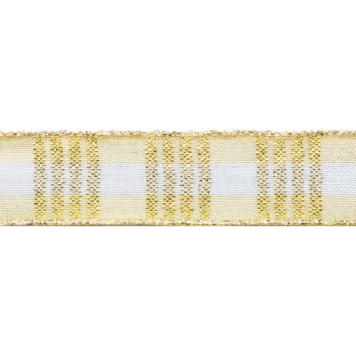 Glittrigt dekorationsband i guld & silver - Randigt - 23 mm