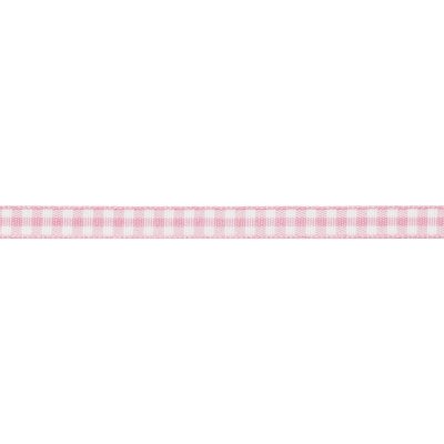 Mönstrat dekorationsband - 06 mm - Rutigt - Rosa/Vit