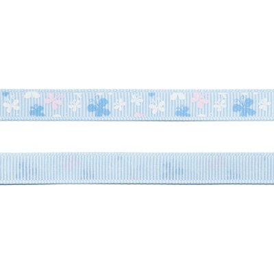 Grosgrainband - 10 mm - Fjärilar - Ljusblå