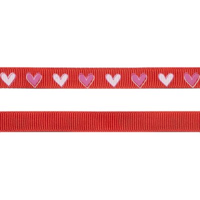 Grosgrainband - Hjärtan - 10 mm - Röd/Rosa