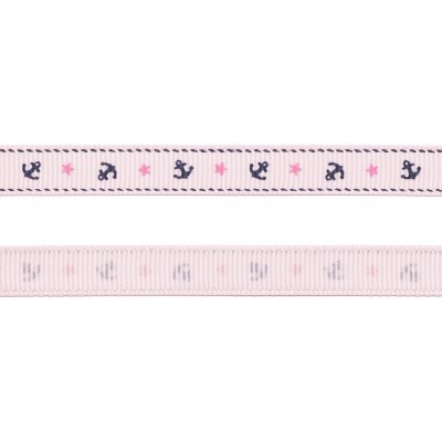 Grosgrainband - Ankare & Stjärnor - 10 mm - Rosa