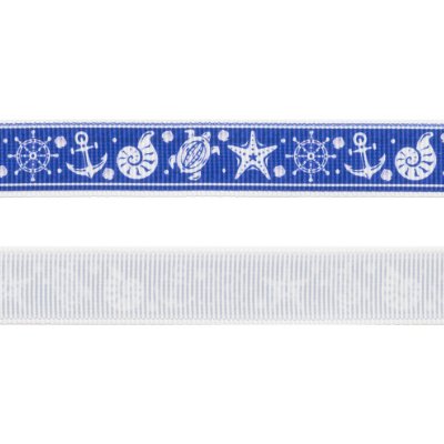Grosgrainband - Ankare & Havsdjur - 15 mm - Mörkblå
