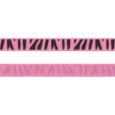 Grosgrainband - Randigt - 10 mm - Rosa/Svart