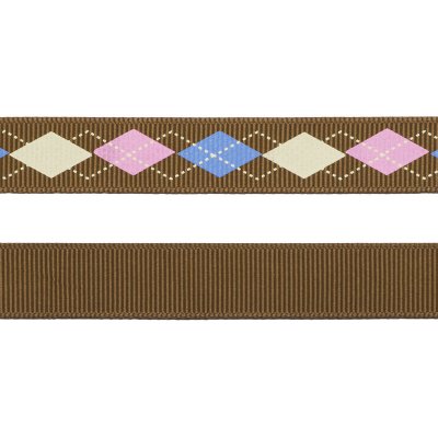 Grosgrainband - Rutor - 15 mm - Brun/Rosa/Blå
