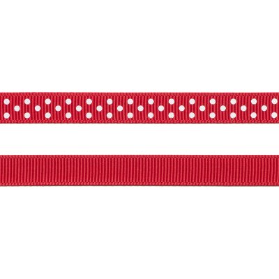 Grosgrainband - Prickar - 10 mm - Röd/Vit