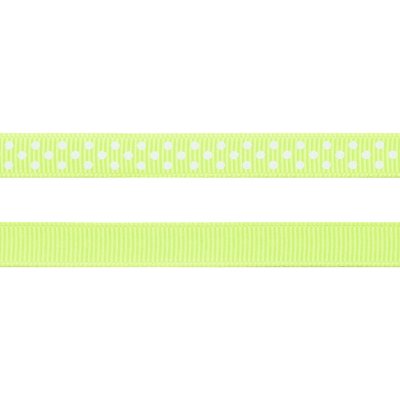 Grosgrainband - Prickar - 10 mm - Ljusgrön/Vit