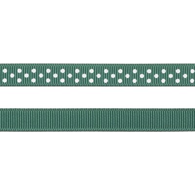 Grosgrainband - Prickar - 10 mm - Mörkgrön/Vit