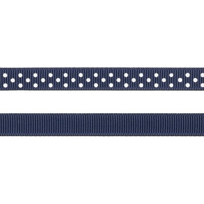 Grosgrainband - Prickar - 10 mm - Mörkblå/Vit