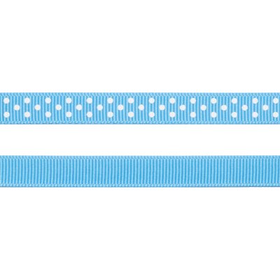 Grosgrainband - Prickar - 10 mm - Blå/Vit