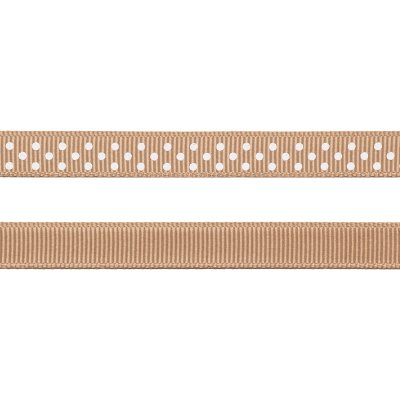 Grosgrainband - Prickar - 10 mm - Beige/Vit