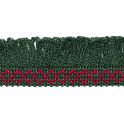 Broderat band med fransar - 38 mm - Röd/Grön