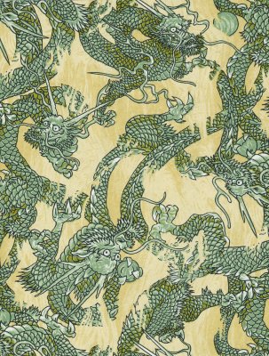 Japanskt papper - Chiyogami 1075C - Djur - Grön/Gul/Creme