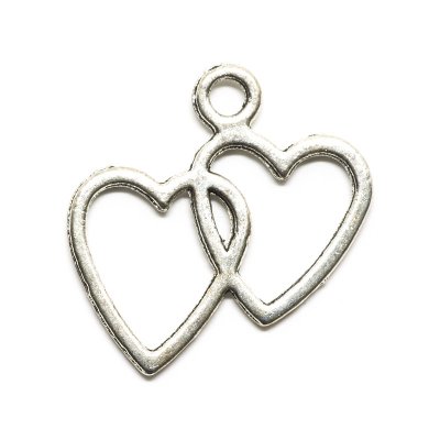 Berlock/Charm - Två ihåliga hjärtan - 23 x 23 mm - Antiksilver - xx st