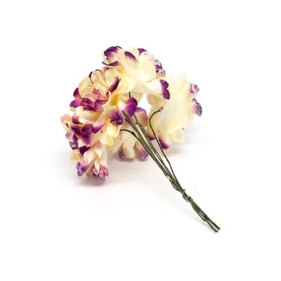 Dekorationsblomma på ståltråd - Papper - 6 st - Lila/Gul