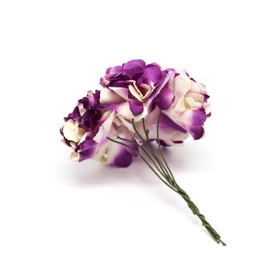 Dekorationsblomma på ståltråd - Papper - 6 st - Lila/Gul