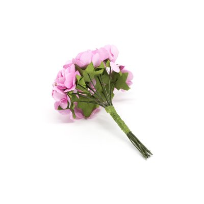 Dekorationsros på ståltråd - Papper - 12 st - Rosa