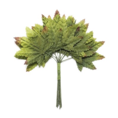 Blomblad på ståltråd - Tyg - 12 st - Grön & Brun