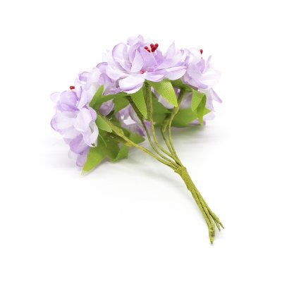 Dekorationsblomma på ståltråd - Tyg - 6 st - Lila med röda pistiller