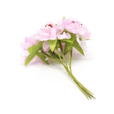 Dekorationsblomma på ståltråd - Tyg - 6 st - Rosa med röda pistiller