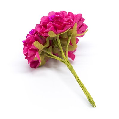Dekorationsblomma på ståltråd - Tyg - 6 st - Cerise/Mörkrosa