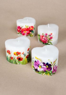 Handgjord & handmålad Ljus - Blommor